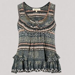 Vintage Solitaire Boho Beaded Tank Top M Sheer‎ Ruffle Festival Y2K Hippie